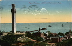 Pilgrim Monument and Harbor Provincetown, MA Postcard Postcard