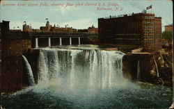 Genesee River, Upper Falls and New York Central R. R. Bridge Postcard