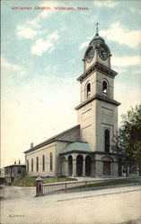 Unitarian Church with Clock Tower Waltham, MA Postcard Postcard