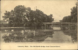 The Old North Bridge from Concord River Massachusetts Postcard Postcard