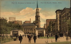 Park St. Entrance to Subway and Park St. Church Boston, MA Postcard Postcard