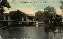 Lake and Bridge, Public Garden Boston, MA Postcard Postcard