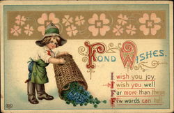 Fond Wishes with Boy & Clover Basket Postcard