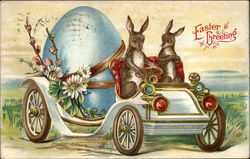 Easter Greeting With Bunnies Postcard Postcard