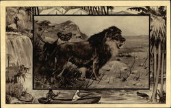 Black / white painting of a Lion Cats Postcard Postcard