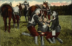 Helping a French Cavalryman Wounded at St. Quentin Military Postcard Postcard