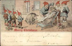 Merry Christmas with Elves & Pigs Postcard