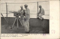 Practicing with a Three-Pounder on Board a US Warship Postcard