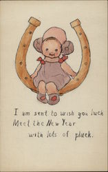 I am Sent to Wish You Luck Meet the New Year With Lots of Pluck Postcard