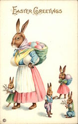 Easter Greetings With Bunnies Postcard Postcard