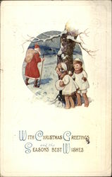 Children Spying on Santa in Snow Postcard Postcard