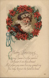 Merry Christmas with Santa and Wreath Postcard