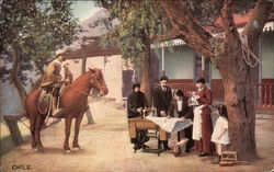 Chilean Family Sews outside on a Singer Machine Postcard