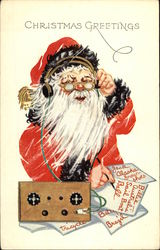 Christmas Greeting with Santa & Radio Santa Claus Postcard Postcard