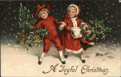 A Joyful Christmas with Children in Snow Postcard