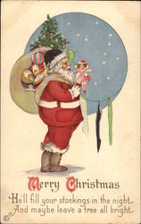 Merry Christmas - He'll Fill Your Stockings Santa Claus Postcard Postcard