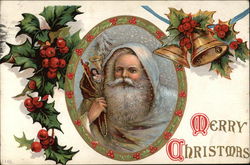 A Merry Christmas with Santa in White, Holly Santa Claus Postcard Postcard