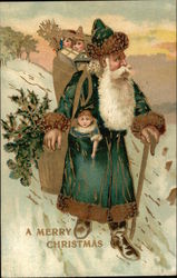 Green Robed Santa and Toys Santa Claus Postcard Postcard