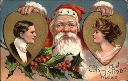 Best Christmas Wishes with Santa & Couple Santa Claus Postcard Postcard