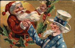 Christmas Greetings with Santa and Uncle Sam Postcard