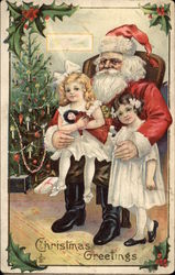 Christmas Greetings with Santa and Children Postcard Postcard