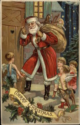 Merry Christmas with Santa, Children, and Angels Postcard