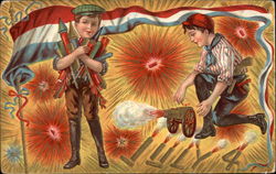 Boys shooting fireworks Postcard