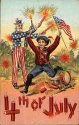 4th of July with Fireworks & Uncle Sam Postcard