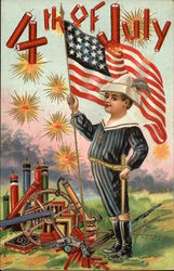 4th of July with Flag & Fireworks Postcard