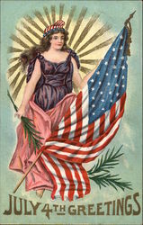 July 4th Greetings with Flag 4th of July Postcard Postcard