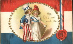 Child Uncle Sam and Girl Marching 4th of July Postcard Postcard