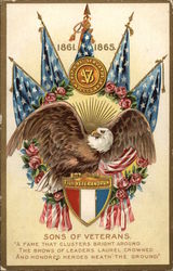 1861-1865 Sons of Veterans with Eagle & Flags Patriotic Postcard Postcard