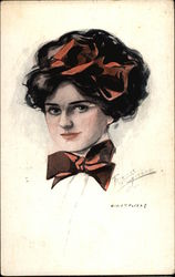 Girl With Red Bow in Hair and Red Bow Collar Women Postcard Postcard