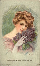 Woman Holding Flowers Postcard