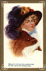 Girl Wears Fancy Hat With Purple Feather Women Postcard Postcard