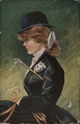 Portrait of Woman in Riding Habit Women Postcard Postcard