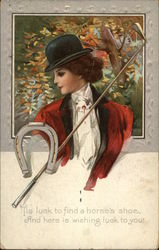 Luck - Equestrian Lady Women Postcard Postcard