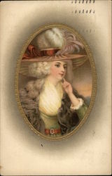 Portrait of Woman in Large Hat with Feather Plumes Postcard