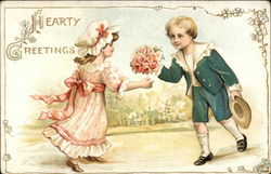 Hearty Greetings with Children and Flowers Postcard Postcard