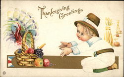 Thanksgiving Greetings with Turkey and Child Children Postcard Postcard