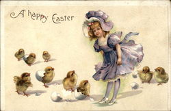 A Happy Easter with Girl & Chicks Postcard