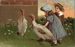 Thanksgiving Greetings with Turkeys and Children Postcard Postcard