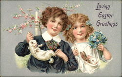 Loving Easter Greetings with Bunnies & Children Postcard