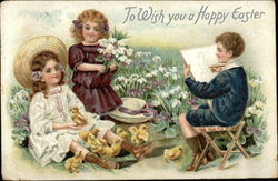 To Wish you a Happy Easter With Children Postcard Postcard