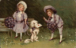 Children with Dog and Love Letter Postcard Postcard