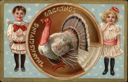 Thanksgiving Greetings with Turkey and Children Postcard Postcard