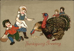 Thanksgiving Greetings with Turkeys and Children Postcard Postcard