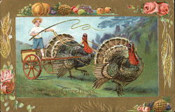 Thanksgiving Greetings with Turkeys and Child Postcard Postcard