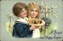 A Bright and Happy Easter With Children Postcard Postcard