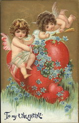 To My Valentine with Cherubs & Hearts Postcard